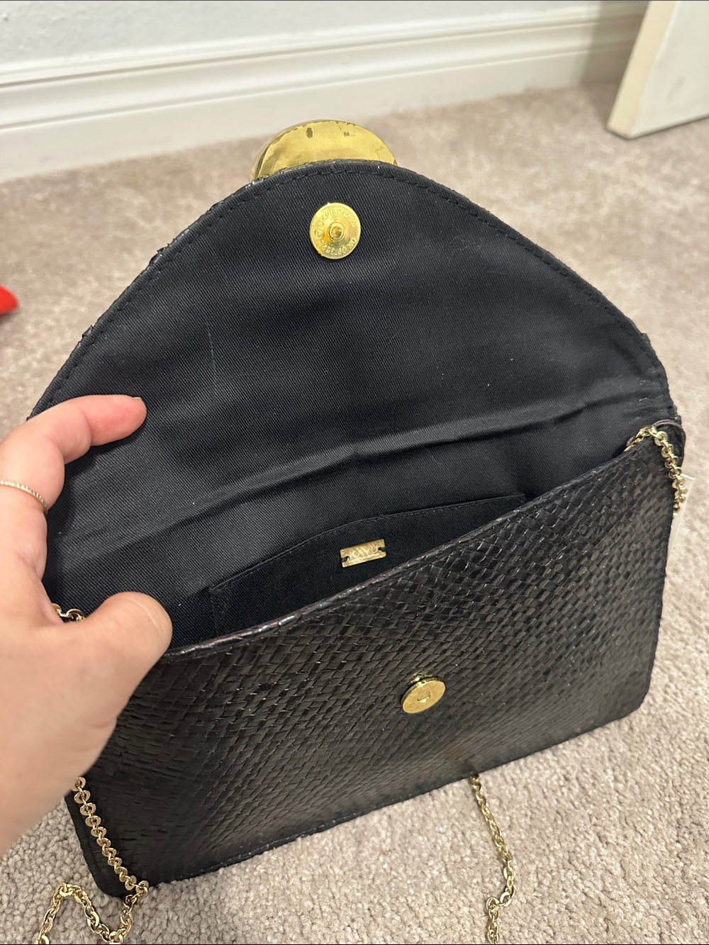 Black Woven Crossbody Clutch with Stone Accent - Picture 4 of 5